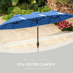 Outsunny Double-sided Patio Umbrella, 9.5' Outdoor Umbrella with Push Button Tilt and Crank, 3 Air Vents and 12 Ribs, Navy Blue