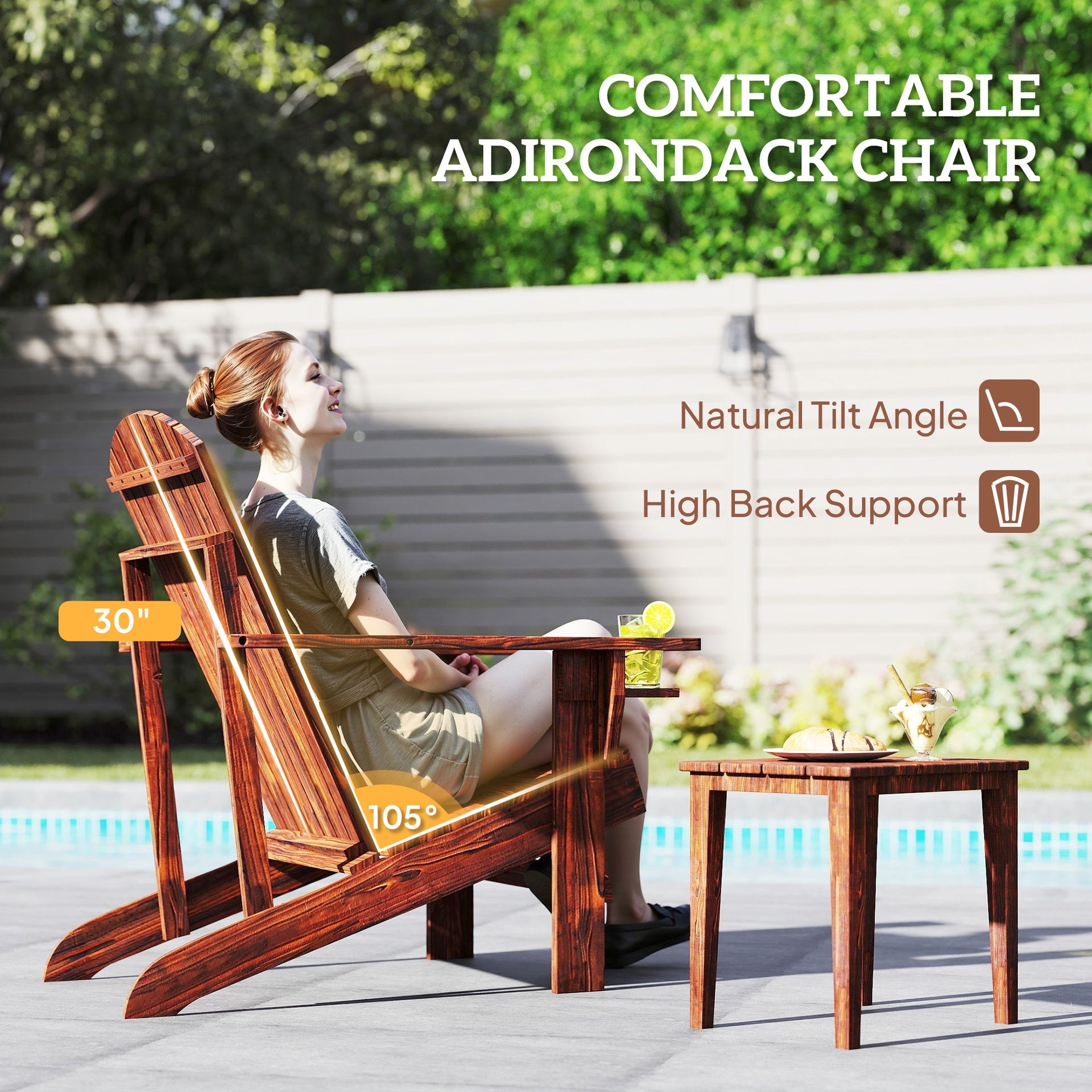 Outsunny Oversized Adirondack Chair, Outdoor Fire Pit and Porch Seating, Classic Log Lounge w/ Built-in Cupholder, Brown