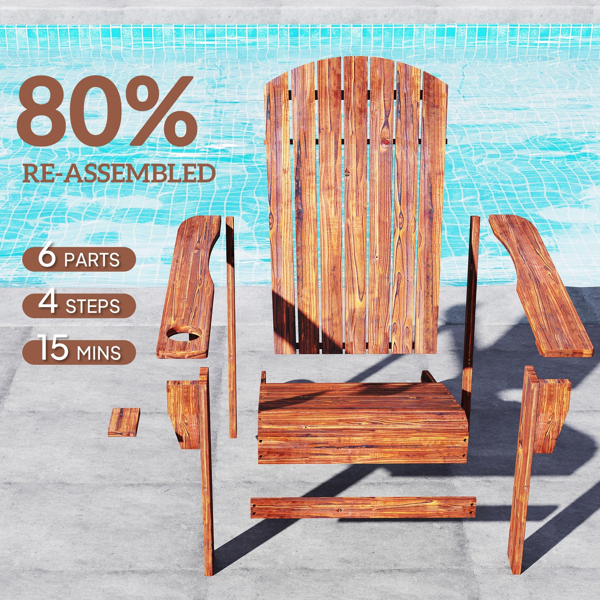 Outsunny Oversized Adirondack Chair, Outdoor Fire Pit and Porch Seating, Classic Log Lounge w/ Built-in Cupholder, Brown