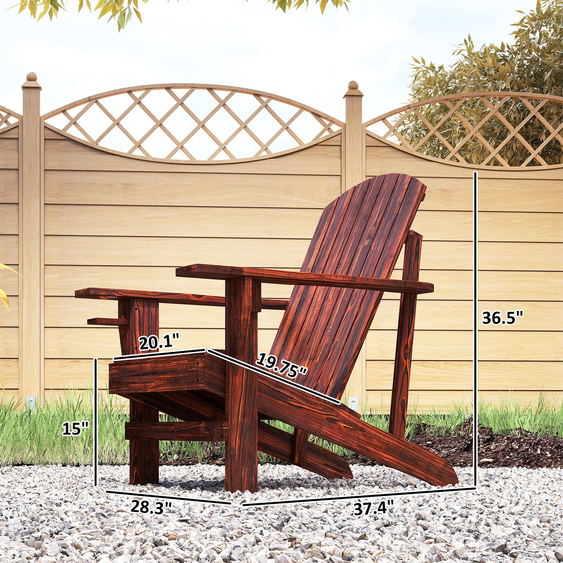 Outsunny Oversized Adirondack Chair, Outdoor Fire Pit and Porch Seating, Classic Log Lounge w/ Built-in Cupholder, Brown