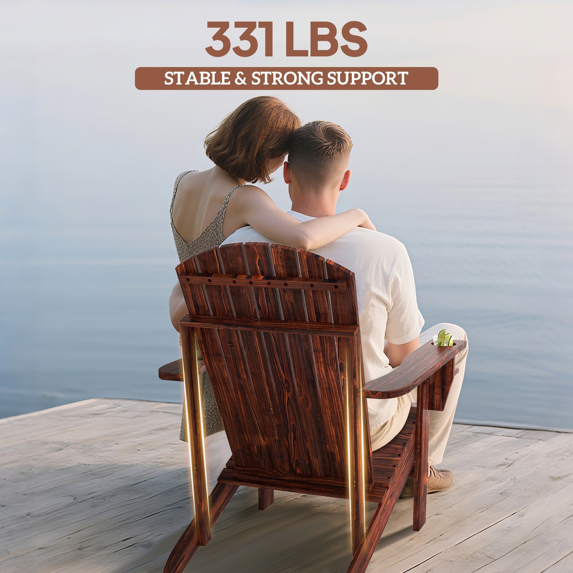 Outsunny Oversized Adirondack Chair, Outdoor Fire Pit and Porch Seating, Classic Log Lounge w/ Built-in Cupholder, Brown
