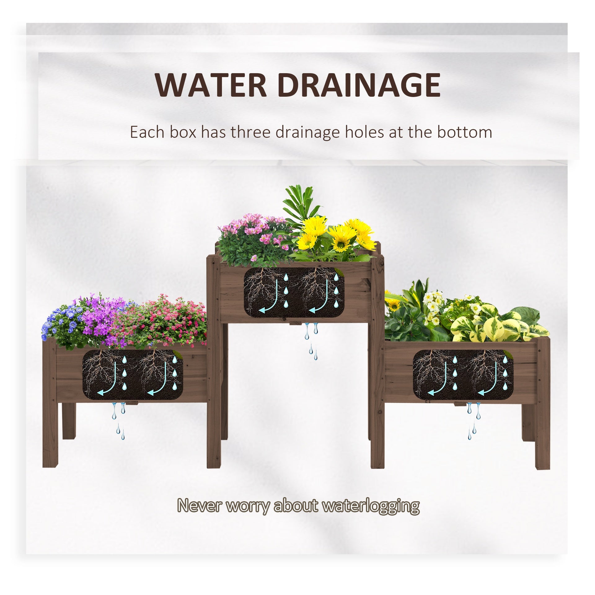 Outsunny 73" x 18" x 32" 3 Tier Raised Garden Bed w/ Three Elevated Planter Box for Vegetables, Herb and Flowers, Coffee
