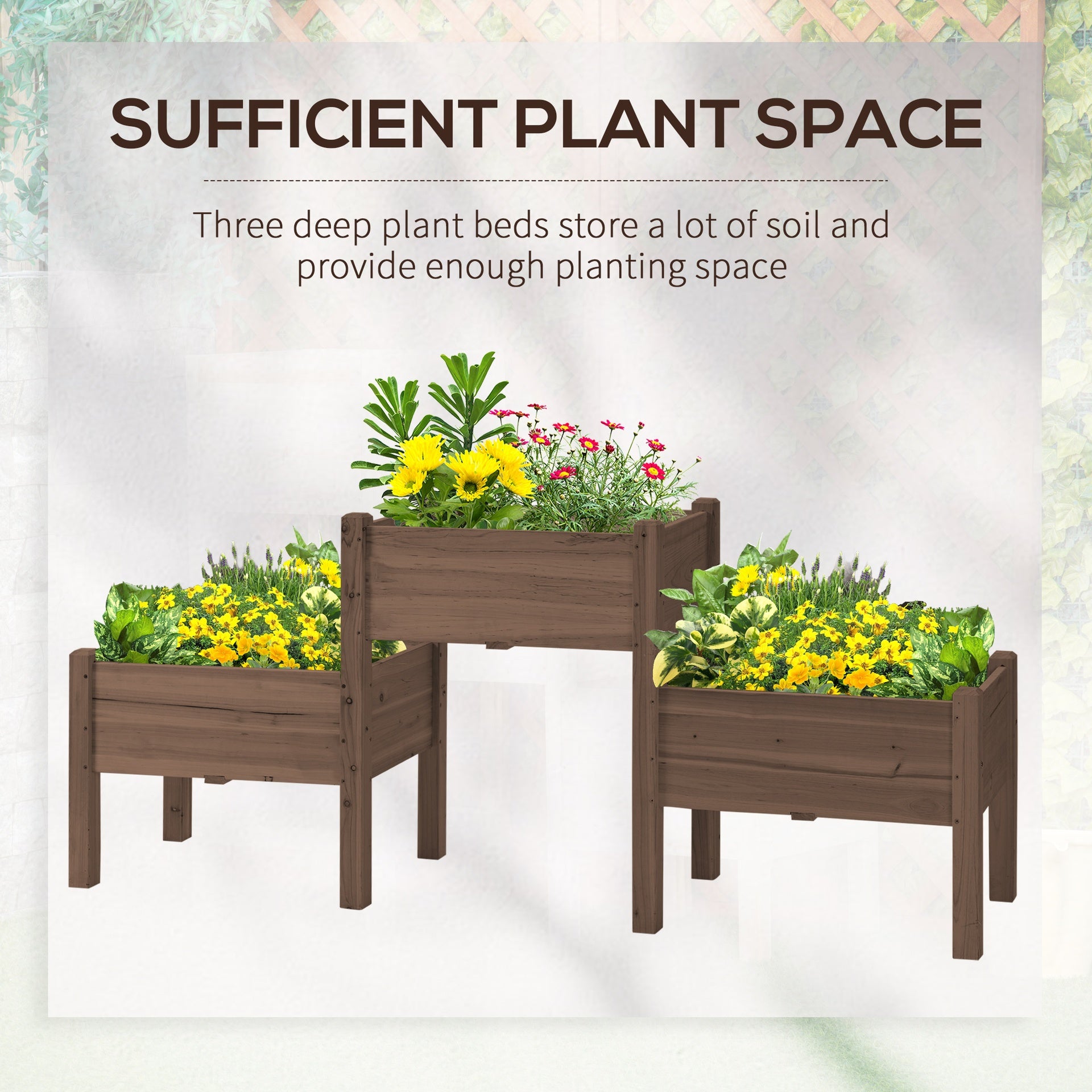 Outsunny 73" x 18" x 32" 3 Tier Raised Garden Bed w/ Three Elevated Planter Box for Vegetables, Herb and Flowers, Coffee