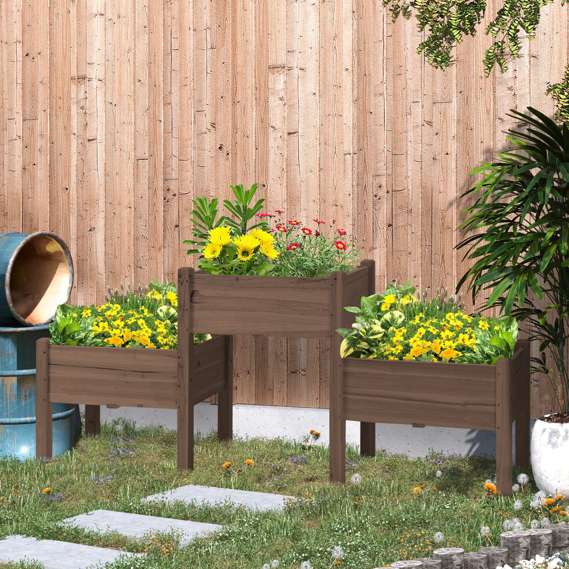 Outsunny 73" x 18" x 32" 3 Tier Raised Garden Bed w/ Three Elevated Planter Box for Vegetables, Herb and Flowers, Coffee
