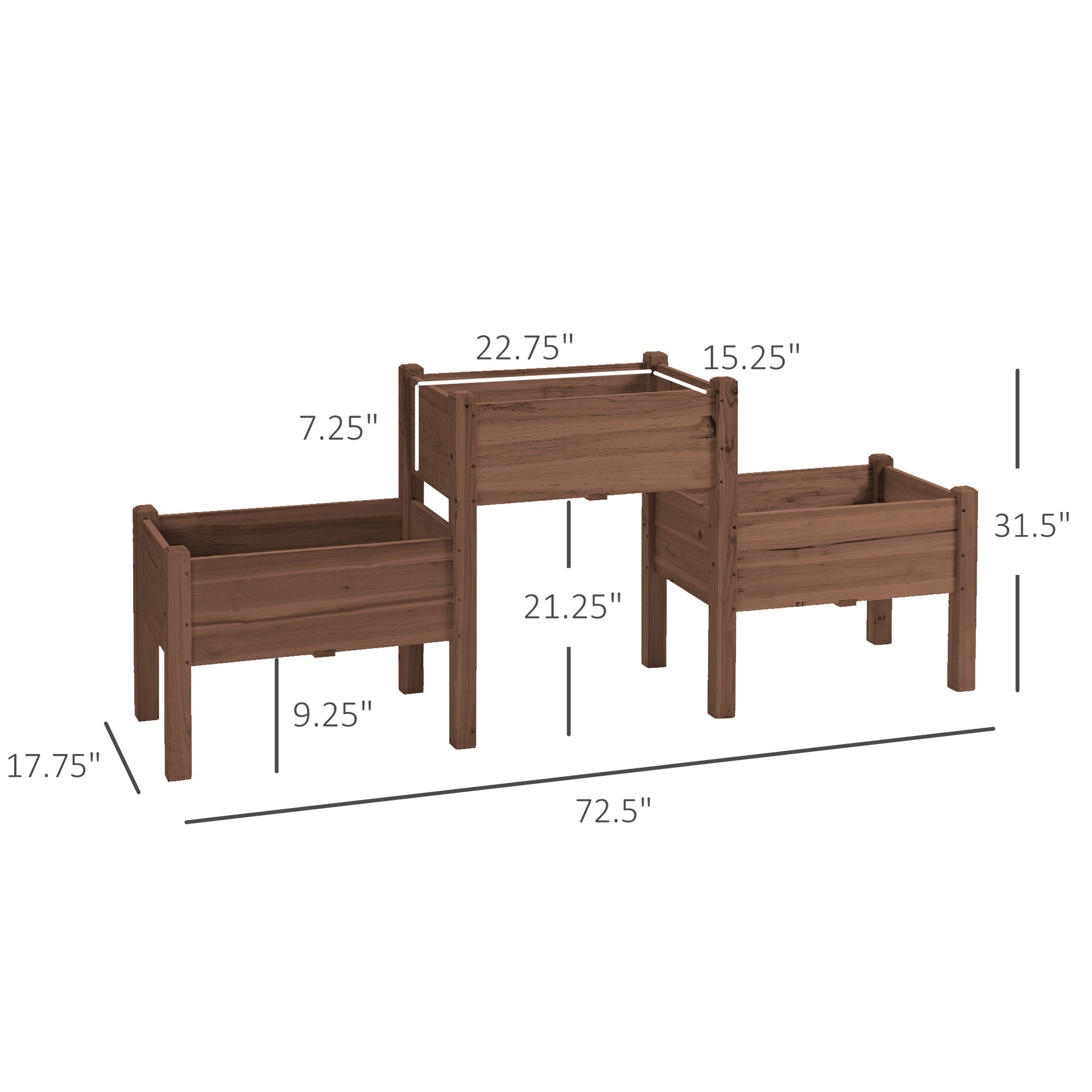Outsunny 73" x 18" x 32" 3 Tier Raised Garden Bed w/ Three Elevated Planter Box for Vegetables, Herb and Flowers, Coffee