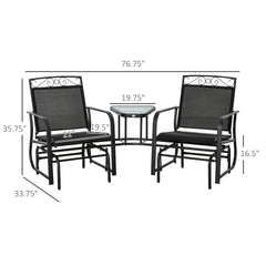 Outsunny Outdoor Glider Chairs with Coffee Table, Patio 2-Seat Rocking Chair Swing with Breathable Sling for Backyard, Black