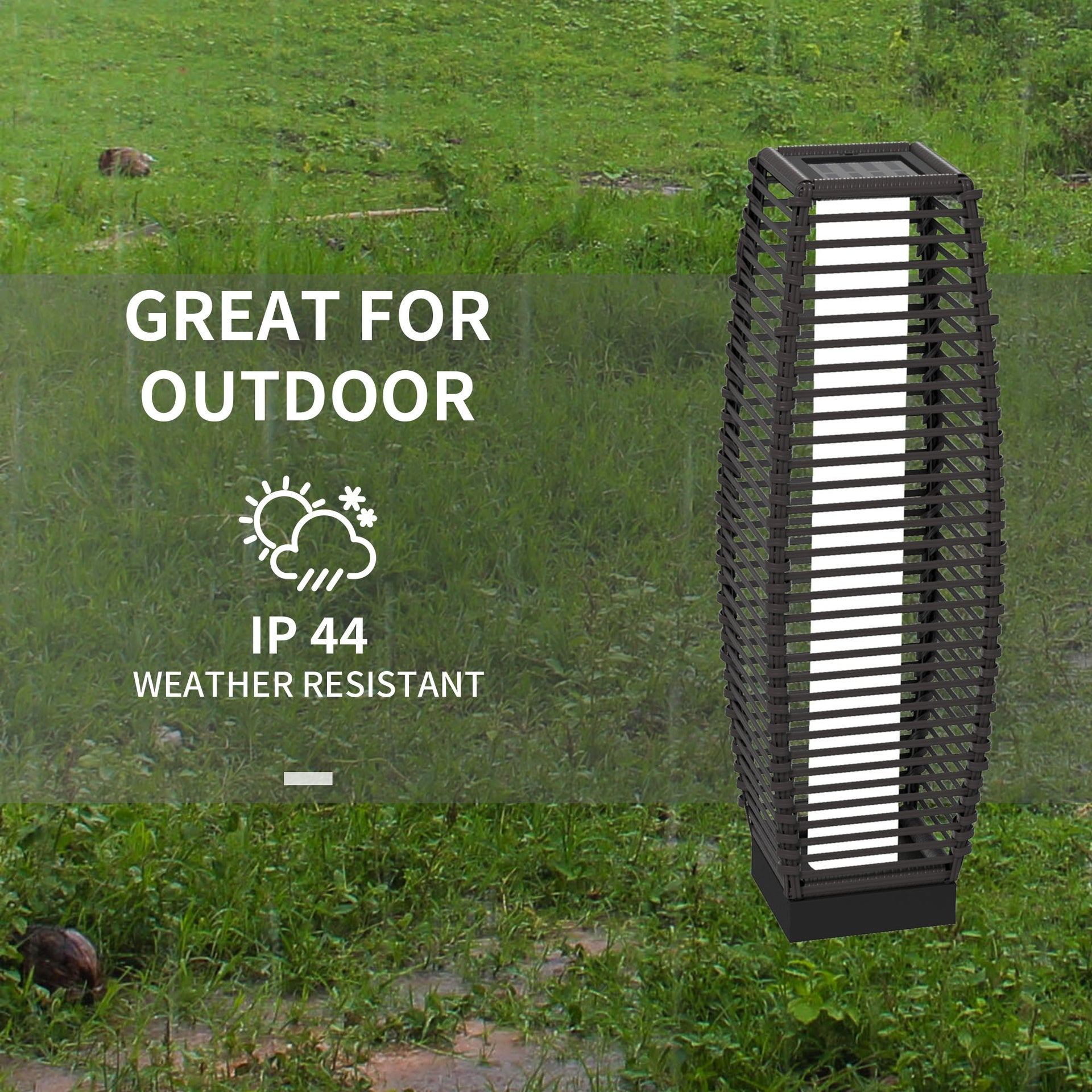 Outsunny Solar Floor Lamp, Outdoor Rattan Garden Lantern Pathway Light & Decorative Driveway Lighting with Auto LED Lights, Gray