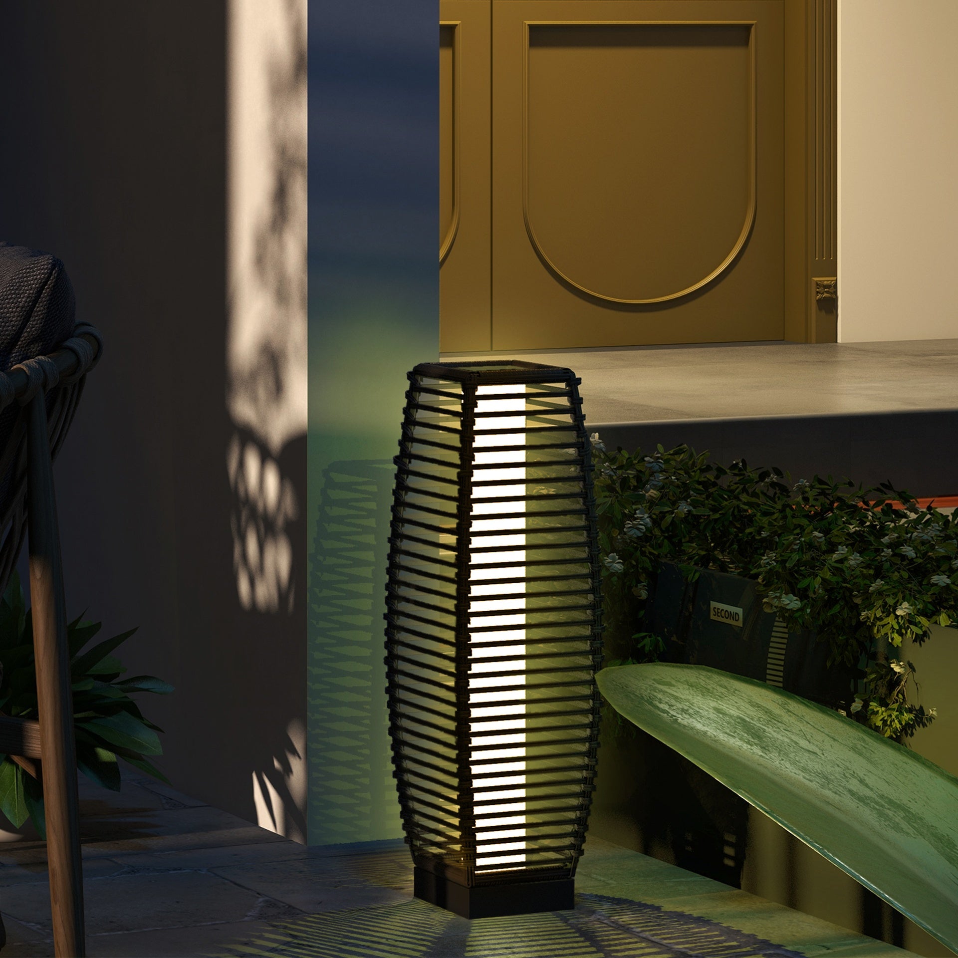 Outsunny Solar Floor Lamp, Outdoor Rattan Garden Lantern Pathway Light & Decorative Driveway Lighting with Auto LED Lights, Gray