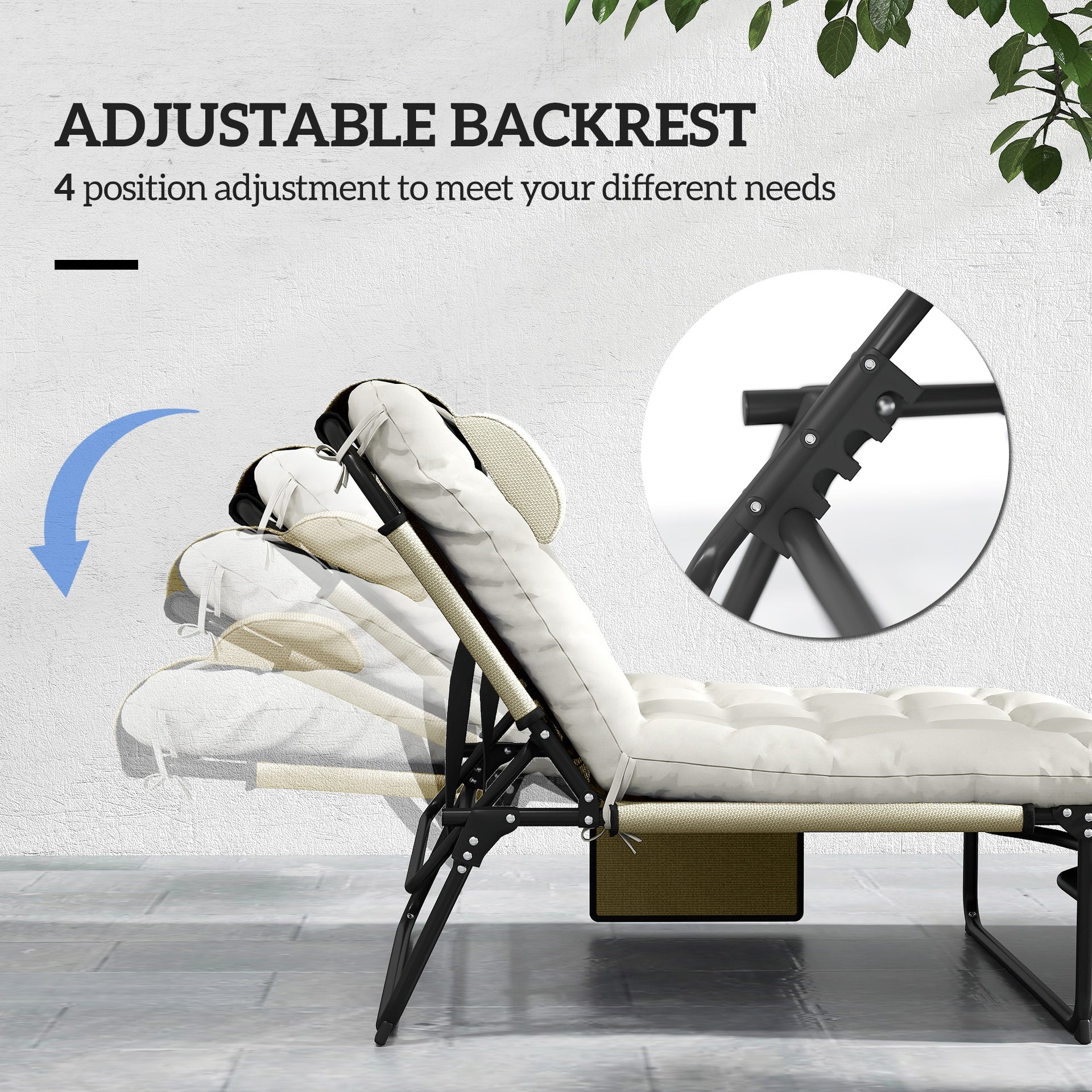 Outsunny Folding Chaise Lounge Pool Chair with 4-level Reclining Back, Cushion, Side Pocket, Headrest, Beige