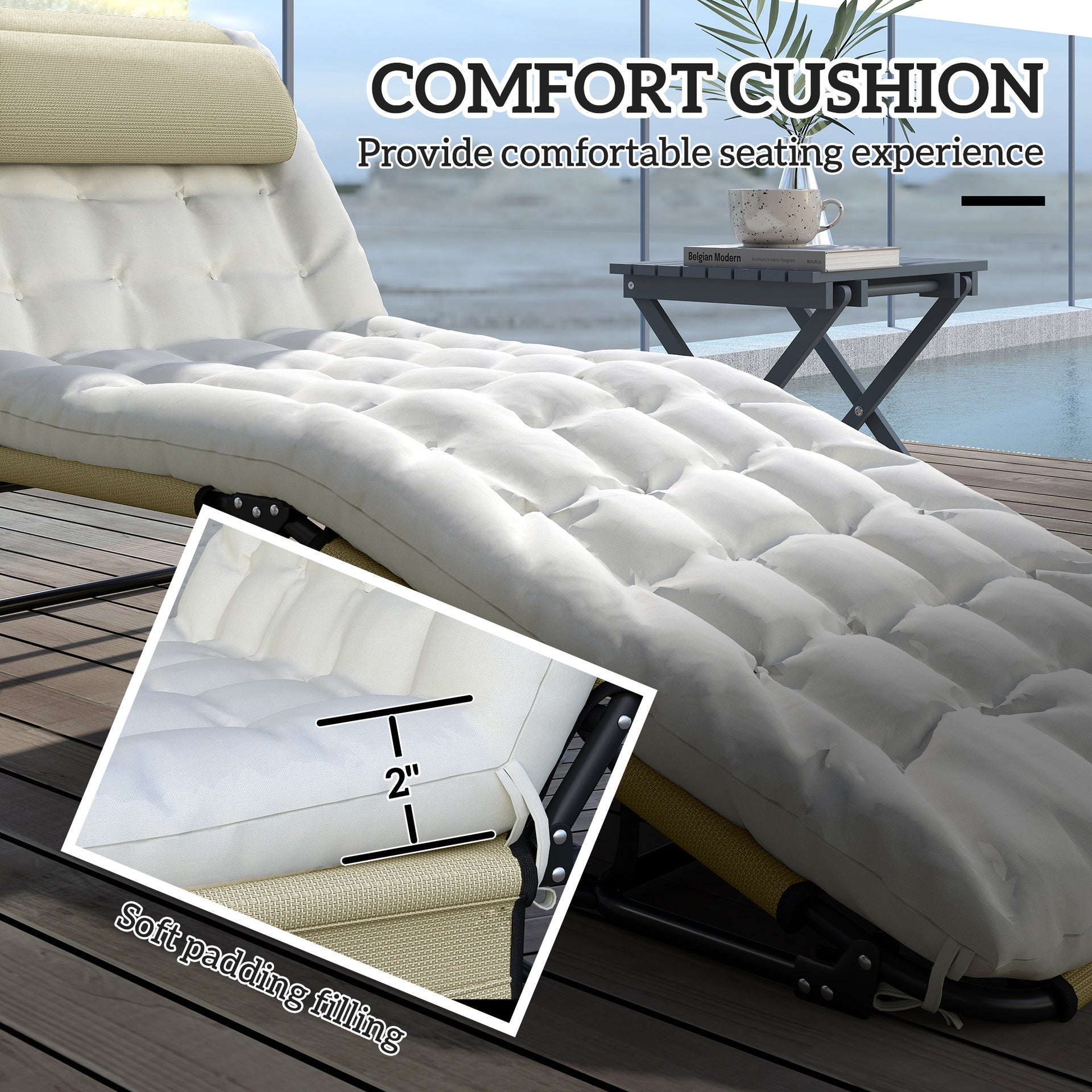Outsunny Folding Chaise Lounge Pool Chair with 4-level Reclining Back, Cushion, Side Pocket, Headrest, Beige