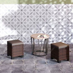 Outsunny 2 Piece Wicker Outdoor Ottomans with Cushions, Rattan Ottoman Footrest and Side Table for Patio, Yard, Poolside, Gray