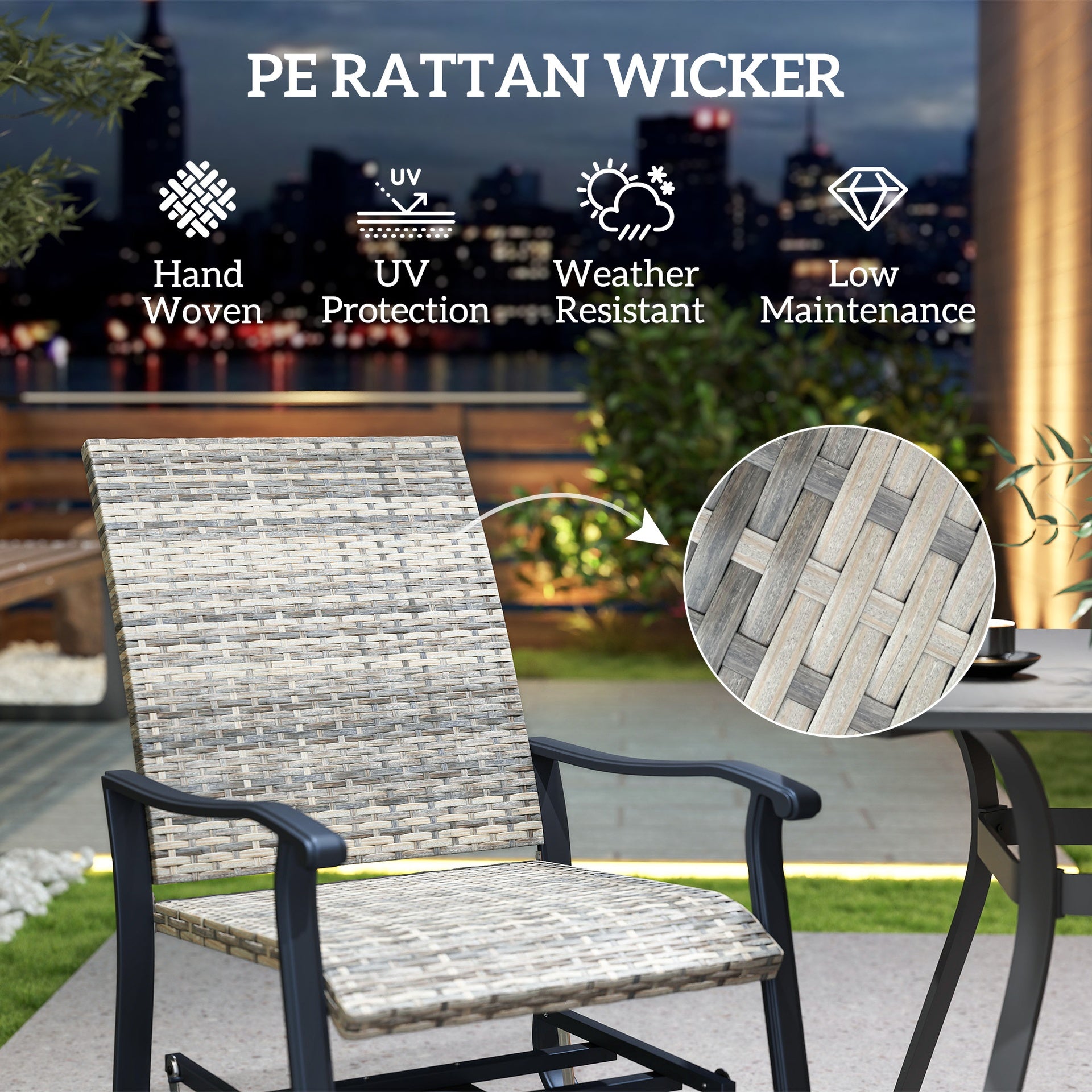 Outsunny Wicker Rattan Swivel Patio Glider Chair Set of 2, Outdoor Glider Chair with Steel Frame, High Back, Armrests, Yellow