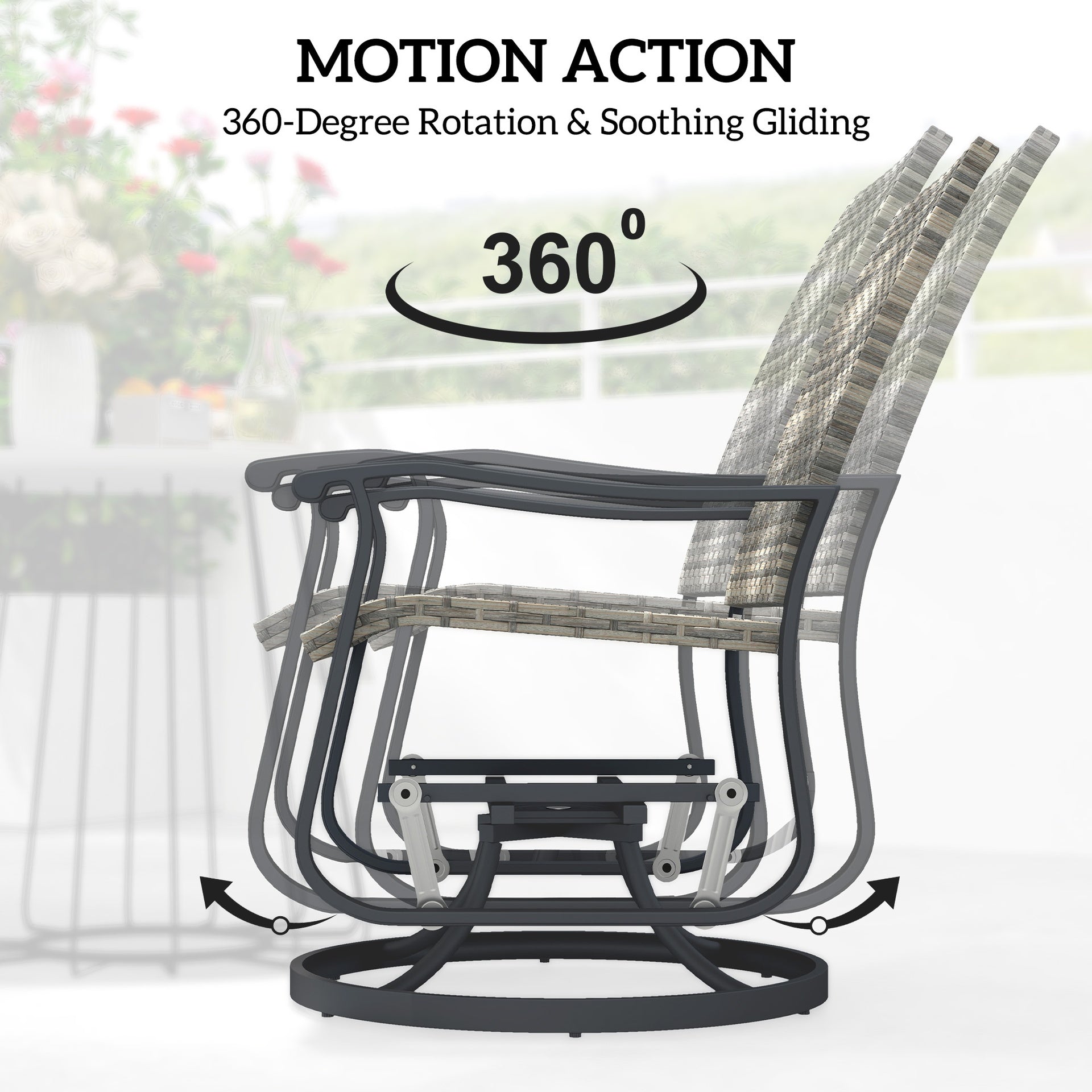Outsunny Wicker Rattan Swivel Patio Glider Chair Set of 2, Outdoor Glider Chair with Steel Frame, High Back, Armrests, Yellow
