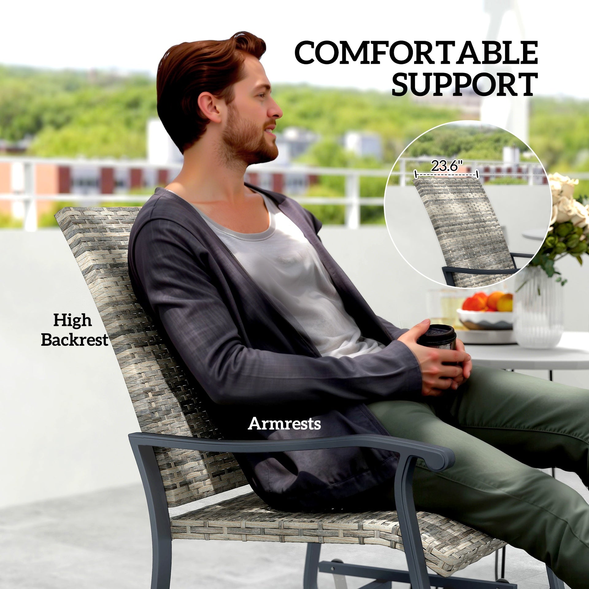Outsunny Wicker Rattan Swivel Patio Glider Chair Set of 2, Outdoor Glider Chair with Steel Frame, High Back, Armrests, Yellow