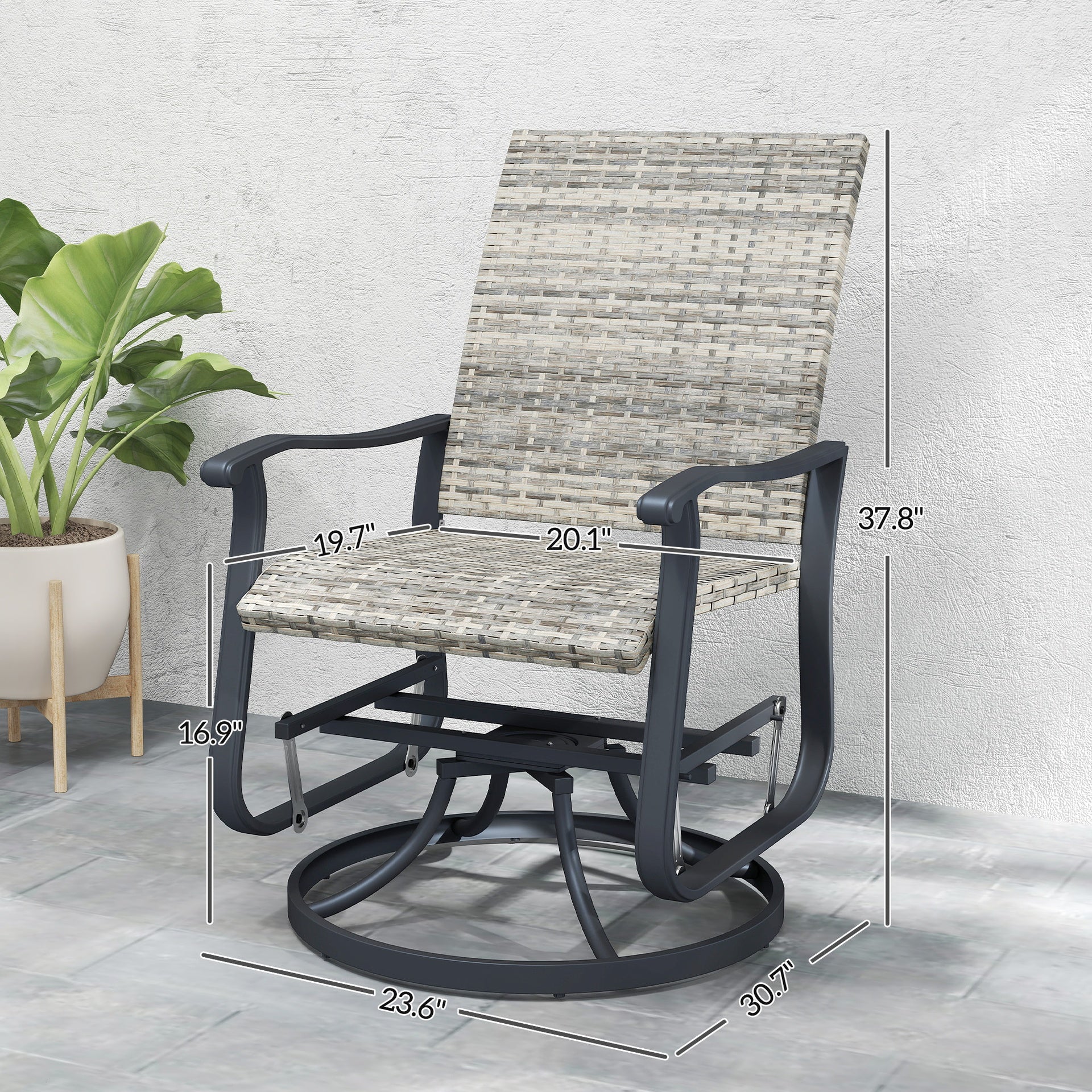 Outsunny Wicker Rattan Swivel Patio Glider Chair Set of 2, Outdoor Glider Chair with Steel Frame, High Back, Armrests, Yellow