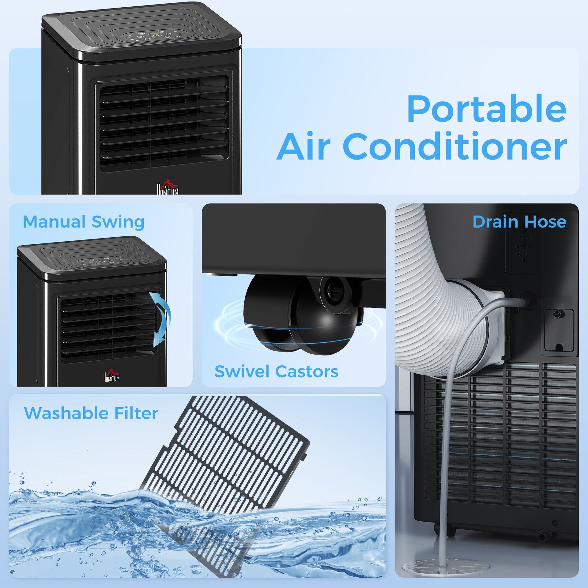 HOMCOM 8,000 BTU Portable Air Conditioner Fan w/ Remote for Rooms Up to 344 Sq. Ft., Evaporative Cooler AC Unit Black