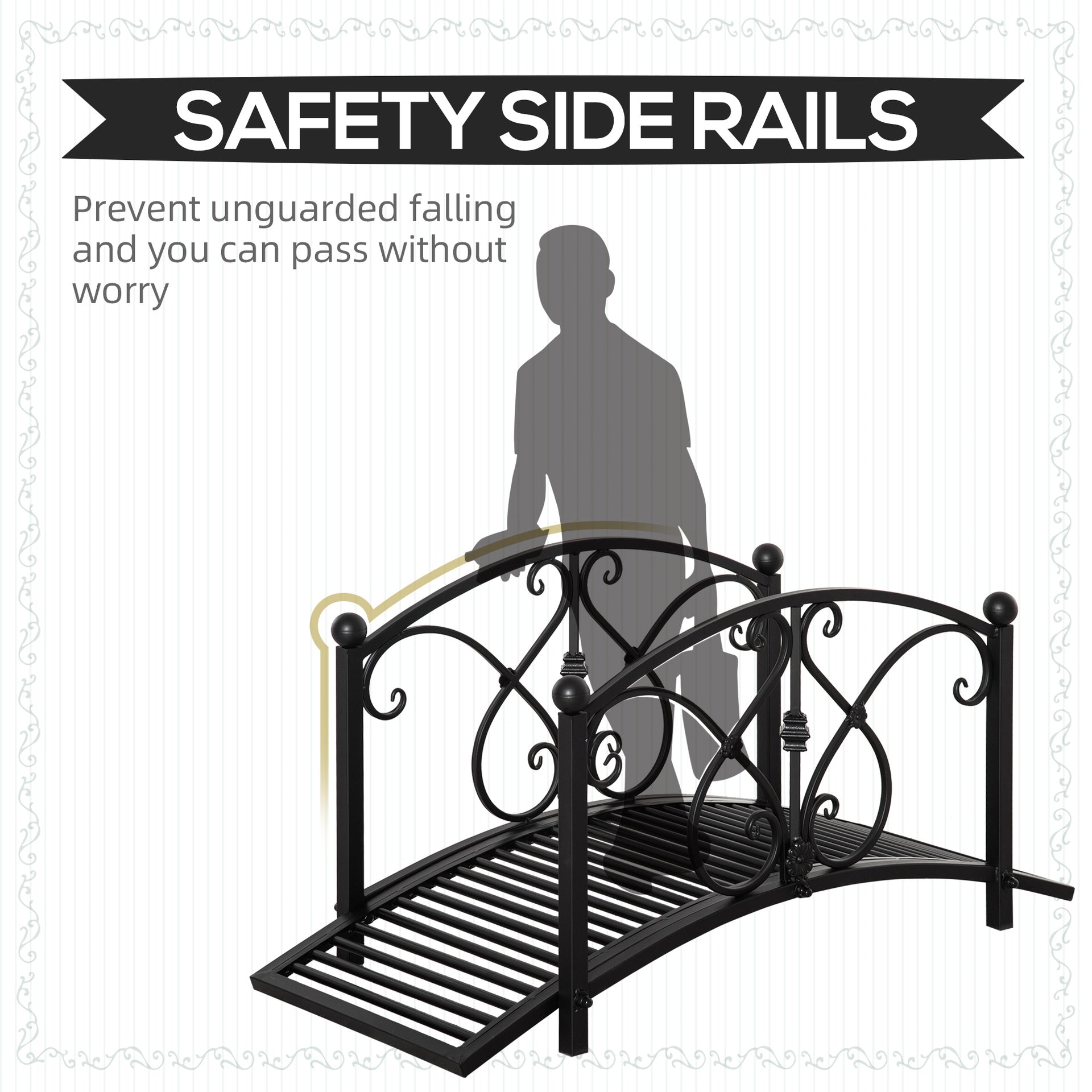 Outsunny Garden Bridge 3.3FT, Decorative Classic Backyard Pond Bridge with Safety Railings Black
