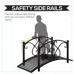 Outsunny Garden Bridge 3.3FT, Decorative Classic Backyard Pond Bridge with Safety Railings Black