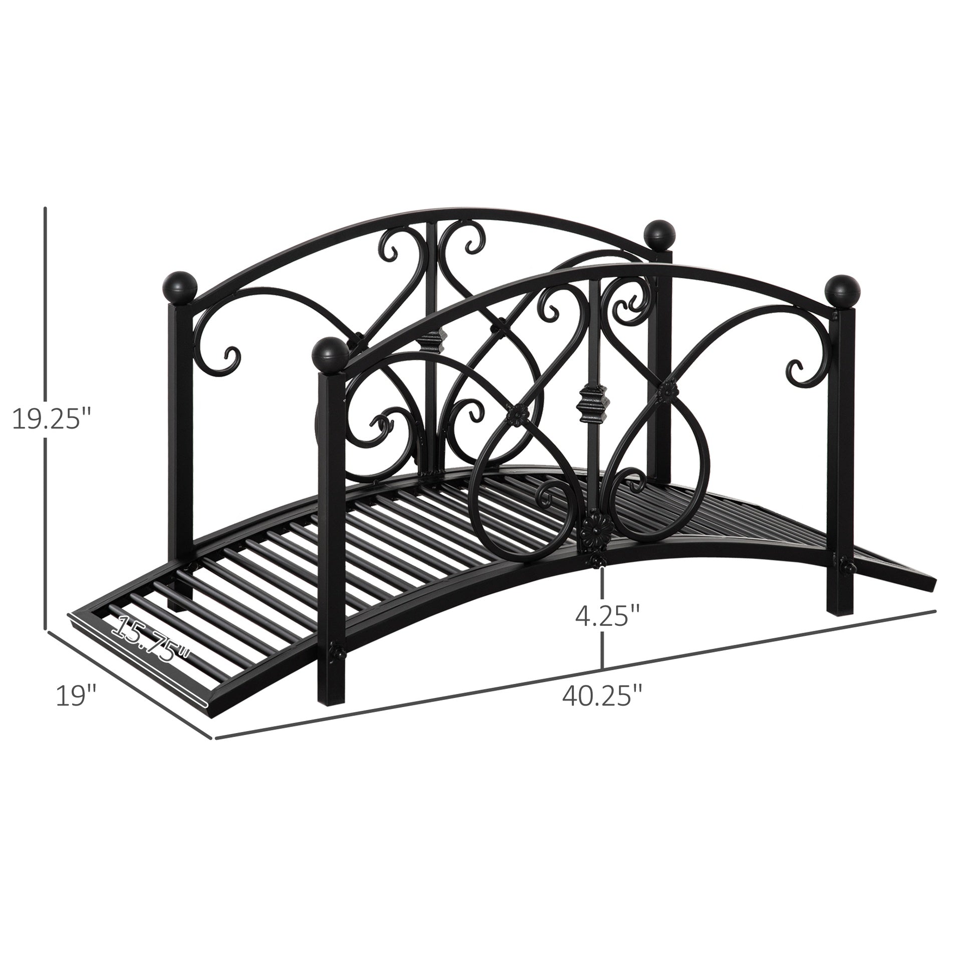 Outsunny Garden Bridge 3.3FT, Decorative Classic Backyard Pond Bridge with Safety Railings Black