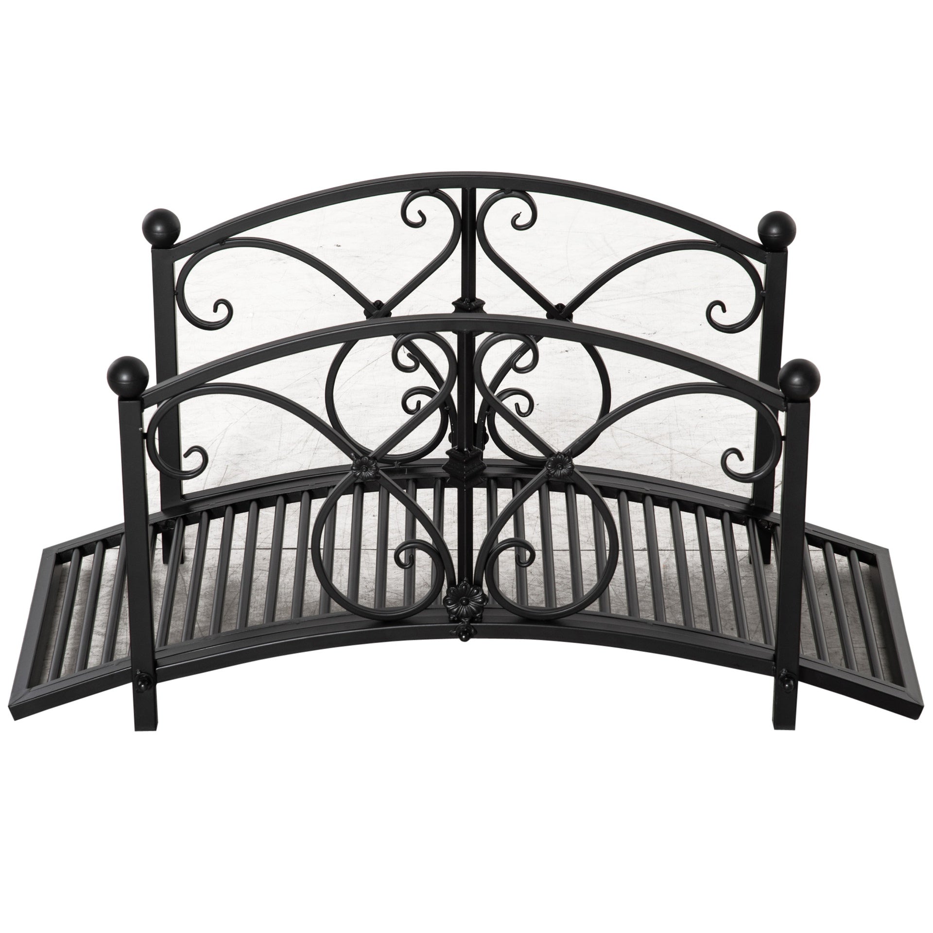 Outsunny Garden Bridge 3.3FT, Decorative Classic Backyard Pond Bridge with Safety Railings Black