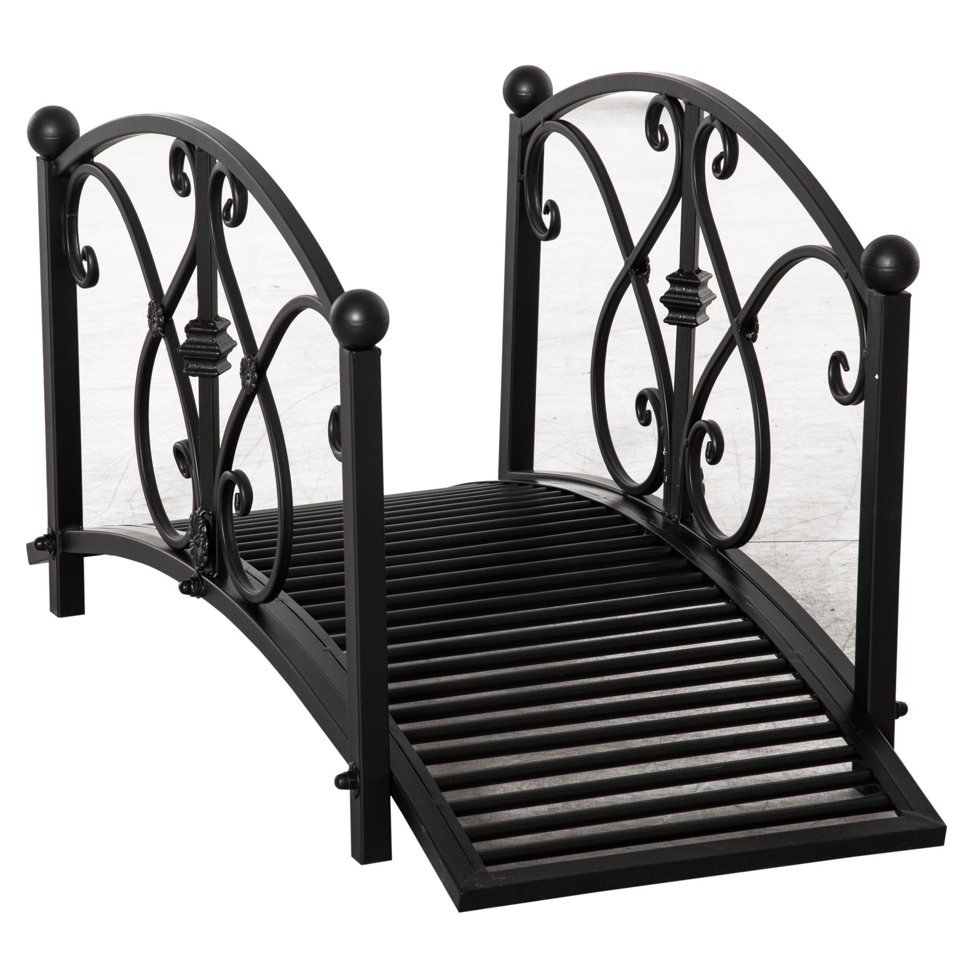 Outsunny Garden Bridge 3.3FT, Decorative Classic Backyard Pond Bridge with Safety Railings Black
