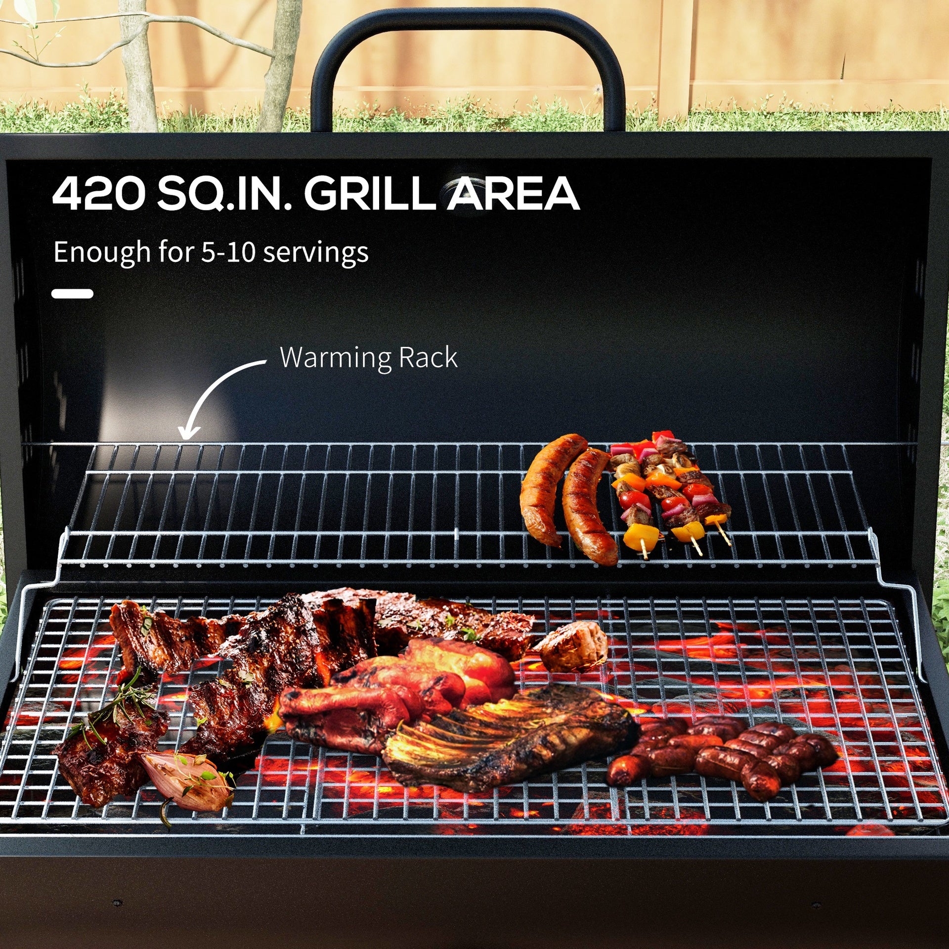 Outsunny Barrel Charcoal BBQ Grill, Barbecue with 420 sq.in. Cooking Area, Wheels, Ash Catcher, Black