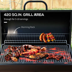 Outsunny Barrel Charcoal BBQ Grill, Barbecue with 420 sq.in. Cooking Area, Wheels, Ash Catcher, Black
