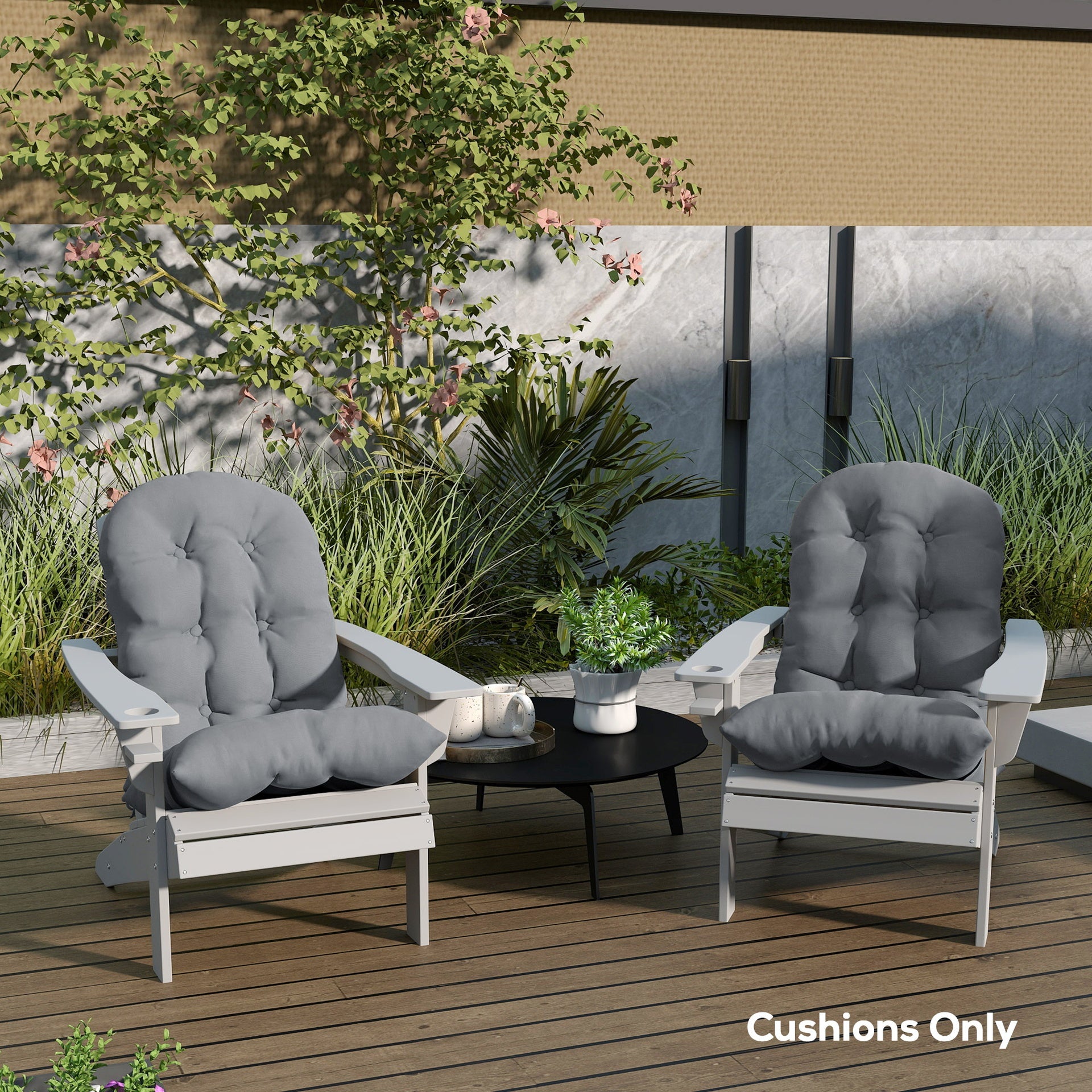 Outsunny Adirondack Chair Cushions Set of 2, Tufted High Back Patio Non-Slip Cushions for Adirondack Chairs, Gray