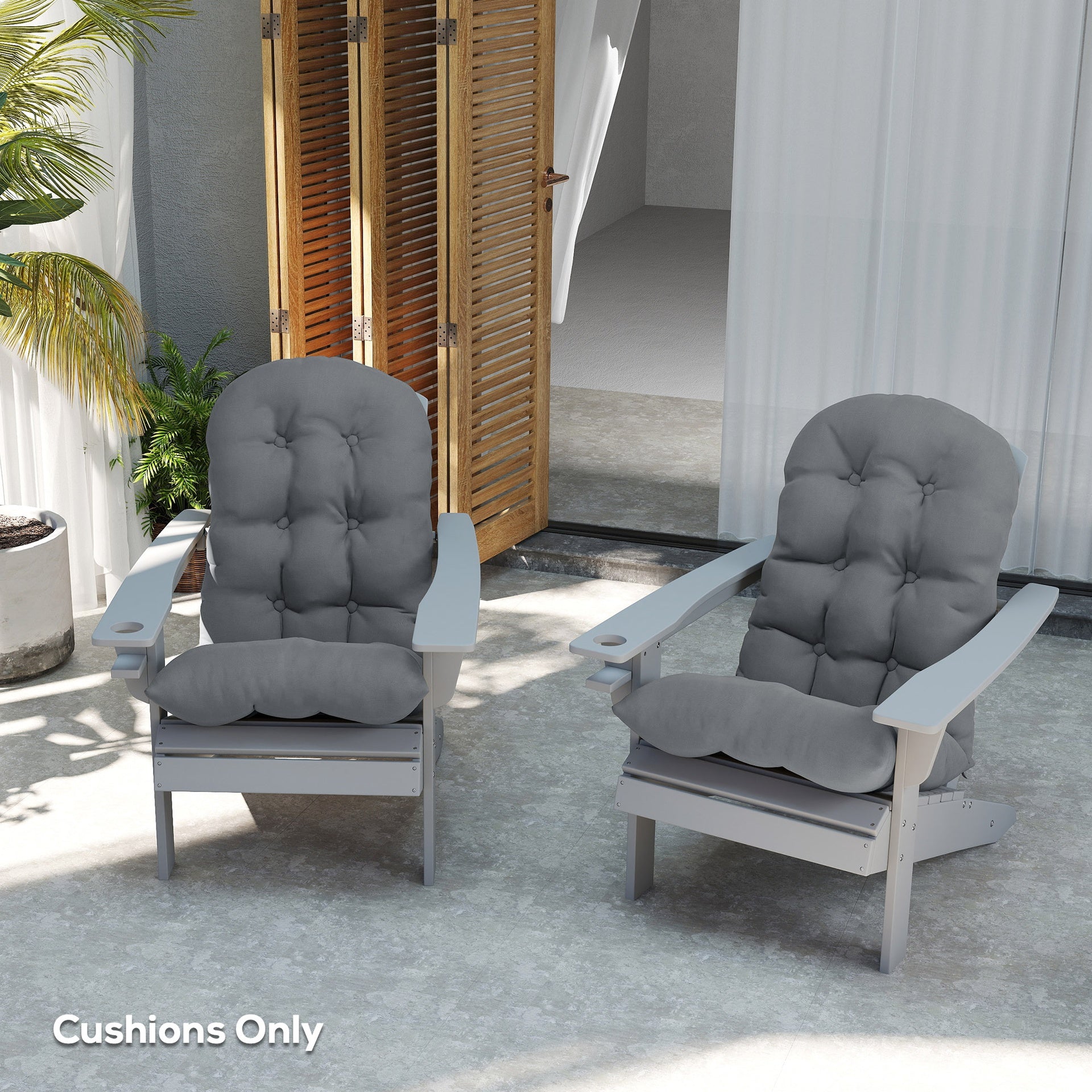 Outsunny Adirondack Chair Cushions Set of 2, Tufted High Back Patio Non-Slip Cushions for Adirondack Chairs, Gray