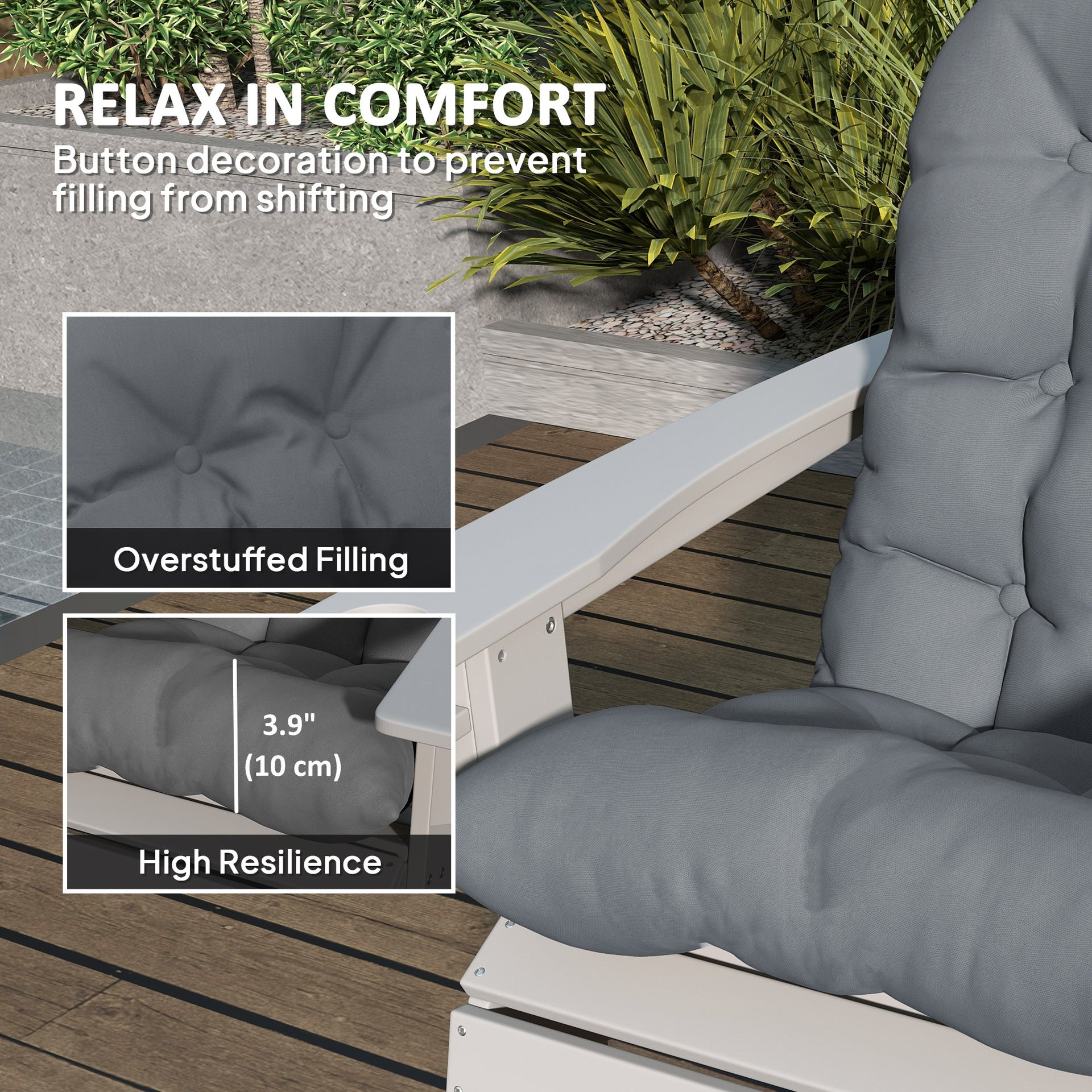 Outsunny Adirondack Chair Cushions Set of 2, Tufted High Back Patio Non-Slip Cushions for Adirondack Chairs, Gray
