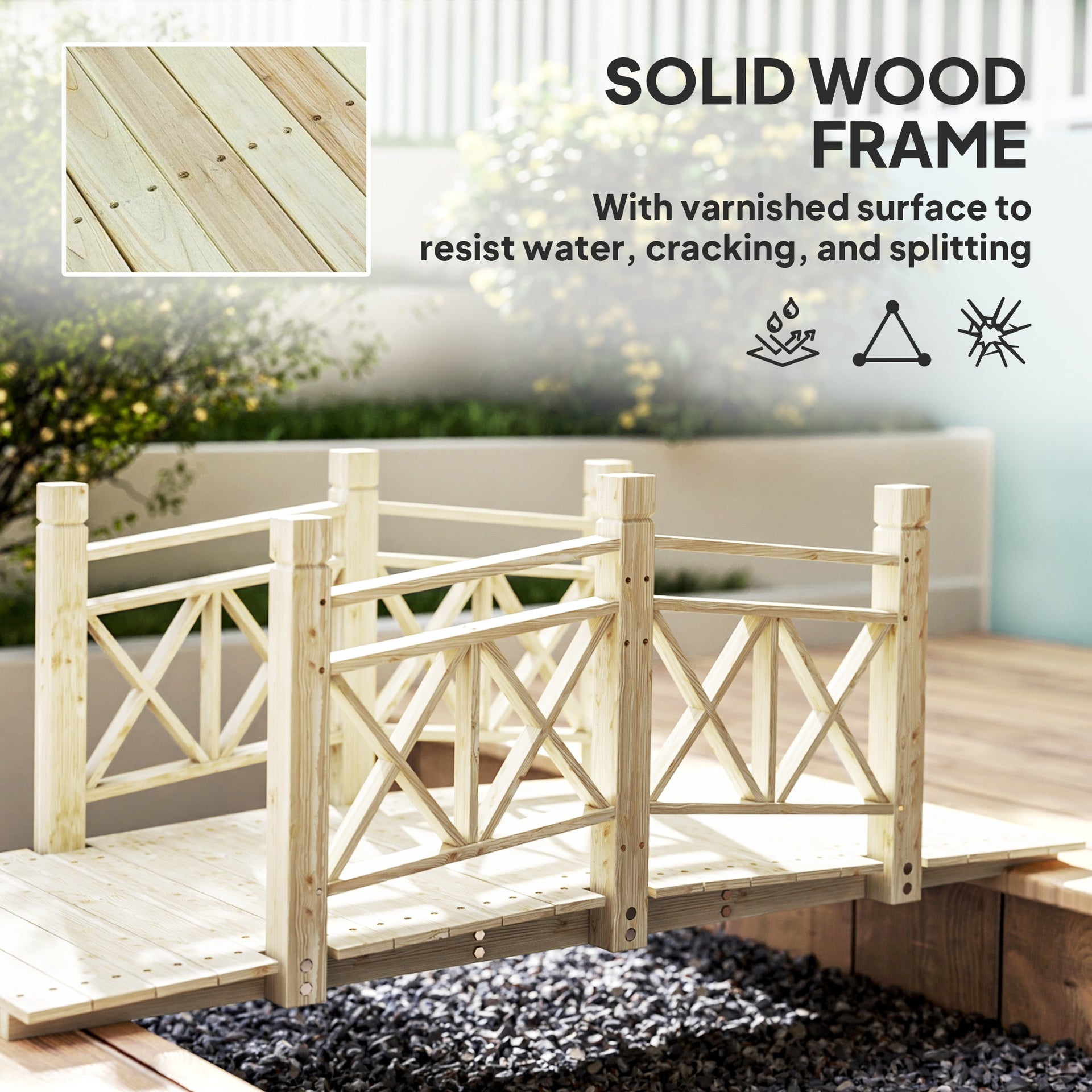 Outsunny 5 ft. Wooden Garden Bridge Footbridge for Backyard Ponds, Creeks, Streams, Nature Wood