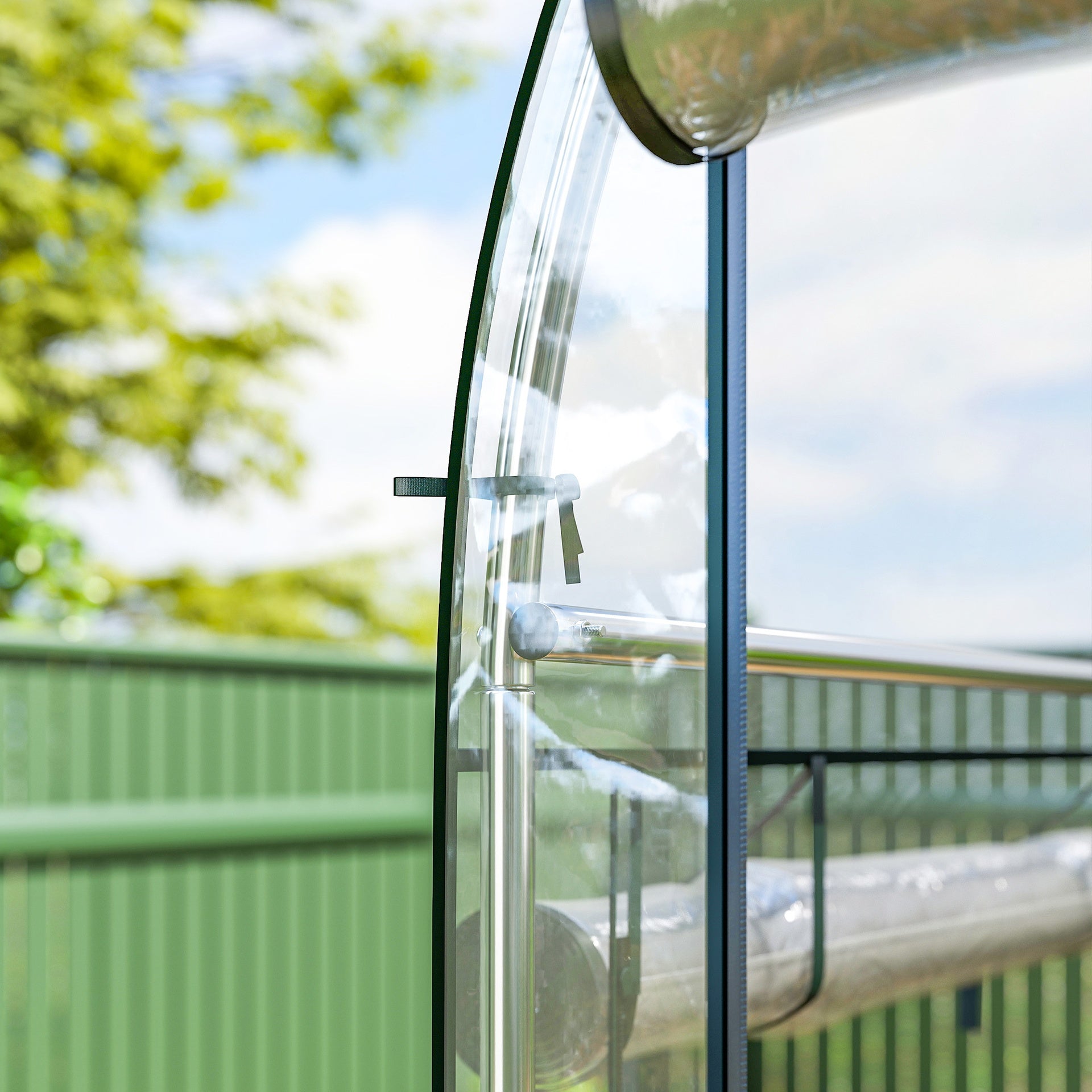 Outsunny Walk-in Tunnel Greenhouse, Hoop House Greenhouse with 8 Roll-Up Doors, 10' x 3' x 6.5', Clear