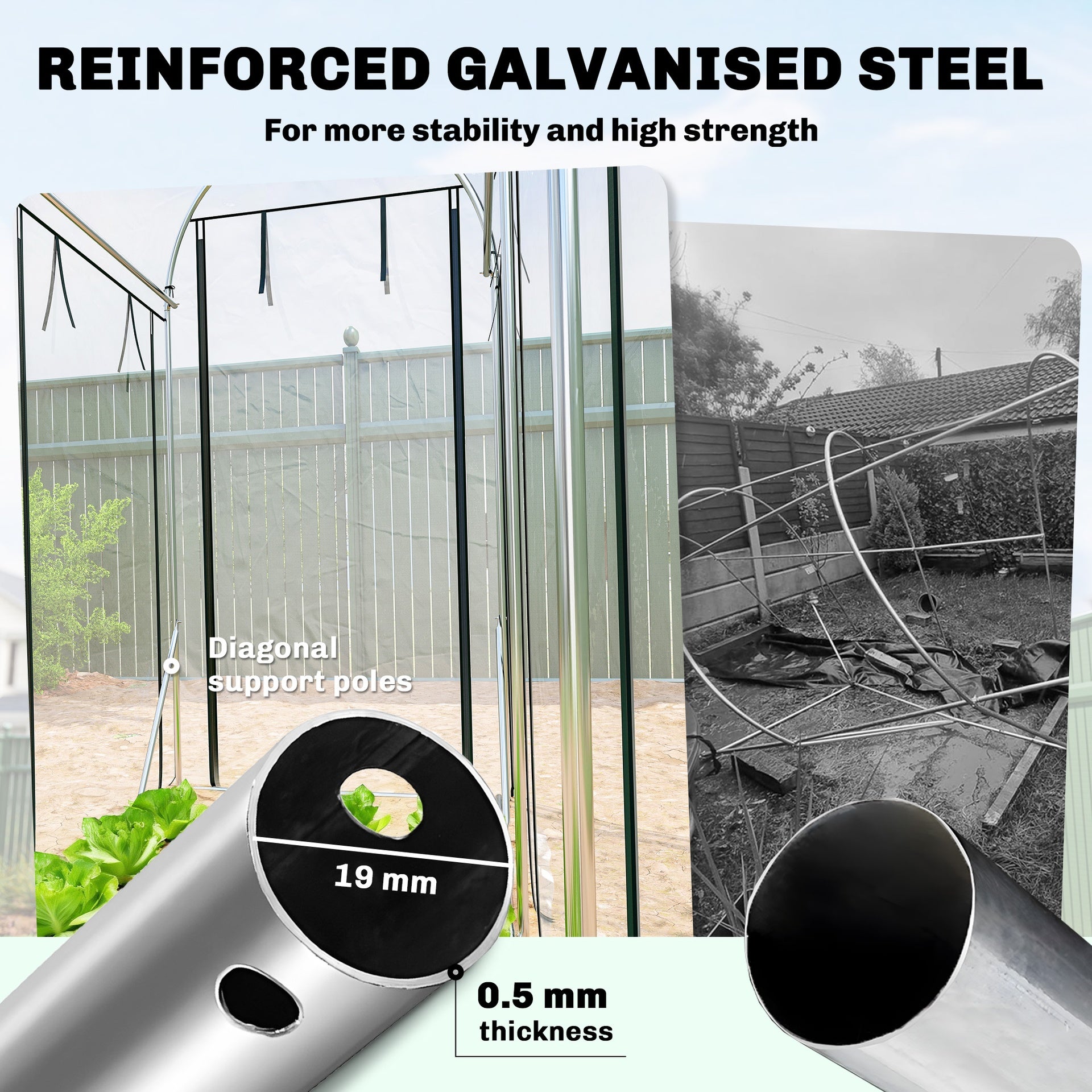 Outsunny Walk-in Tunnel Greenhouse, Hoop House Greenhouse with 8 Roll-Up Doors, 10' x 3' x 6.5', Clear