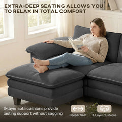 HOMCOM Sectional Sofa, L Shaped Couch with Deep Seat, Movable Ottoman and Pillow-top Armrests, Dark Gray