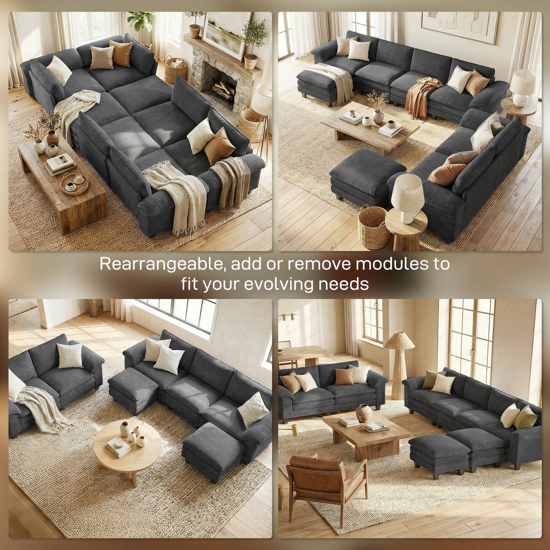 HOMCOM Sectional Sofa, L Shaped Couch with Deep Seat, Movable Ottoman and Pillow-top Armrests, Dark Gray