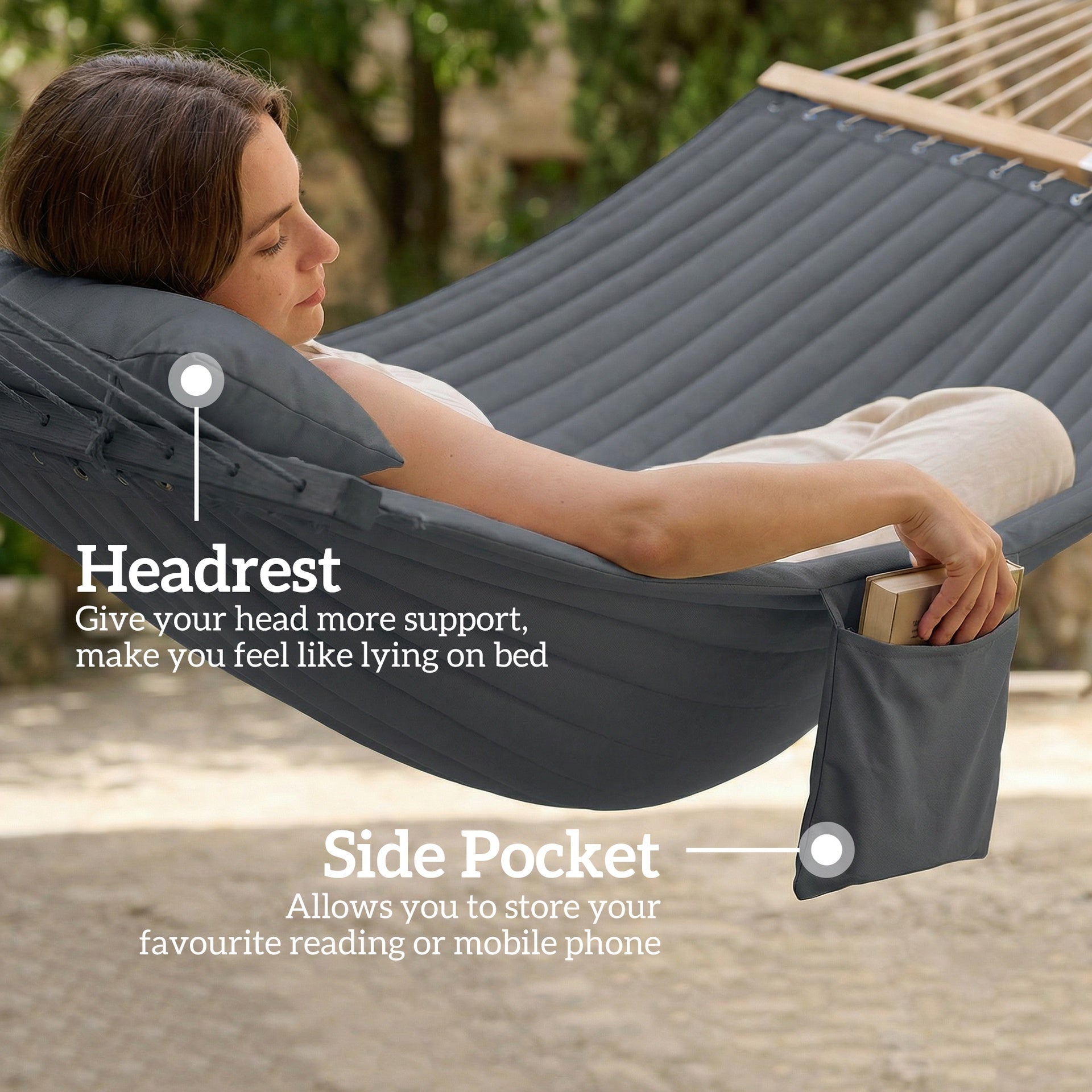 Outsunny Outdoor Hammock 2-Person, with Pillow & Pad, 440 lbs Capacity, Gray