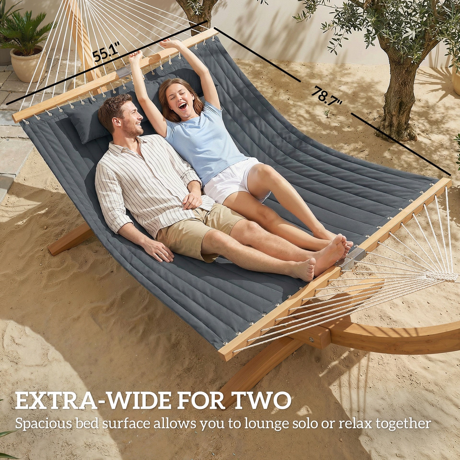 Outsunny Outdoor Hammock 2-Person, with Pillow & Pad, 440 lbs Capacity, Gray