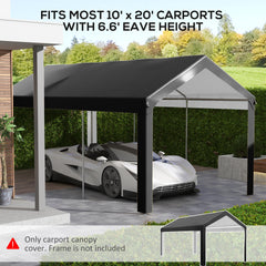 Outsunny 10 x 20ft Carport Roof, UV Resistant Canopy Replacement, Fits 84C-378V00 and 84C-206 Series, Dark Gray