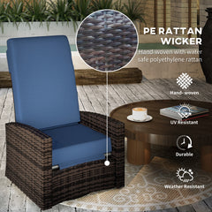 Outsunny Outdoor Wicker Swivel Recliner Chair, Lifting Footrest, 360° Rotating Basic, Water-resistant Cushions, Dark Blue