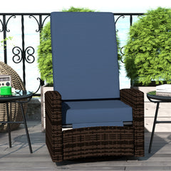 Outsunny Outdoor Wicker Swivel Recliner Chair, Lifting Footrest, 360° Rotating Basic, Water-resistant Cushions, Dark Blue