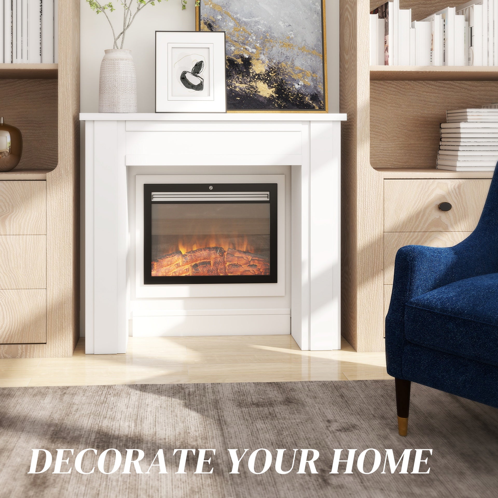 HOMCOM Modern Fireplace Mantel, Freestanding Fireplace Surround with Leg for Electric Fireplaces, 44.7" W x 40" H, White