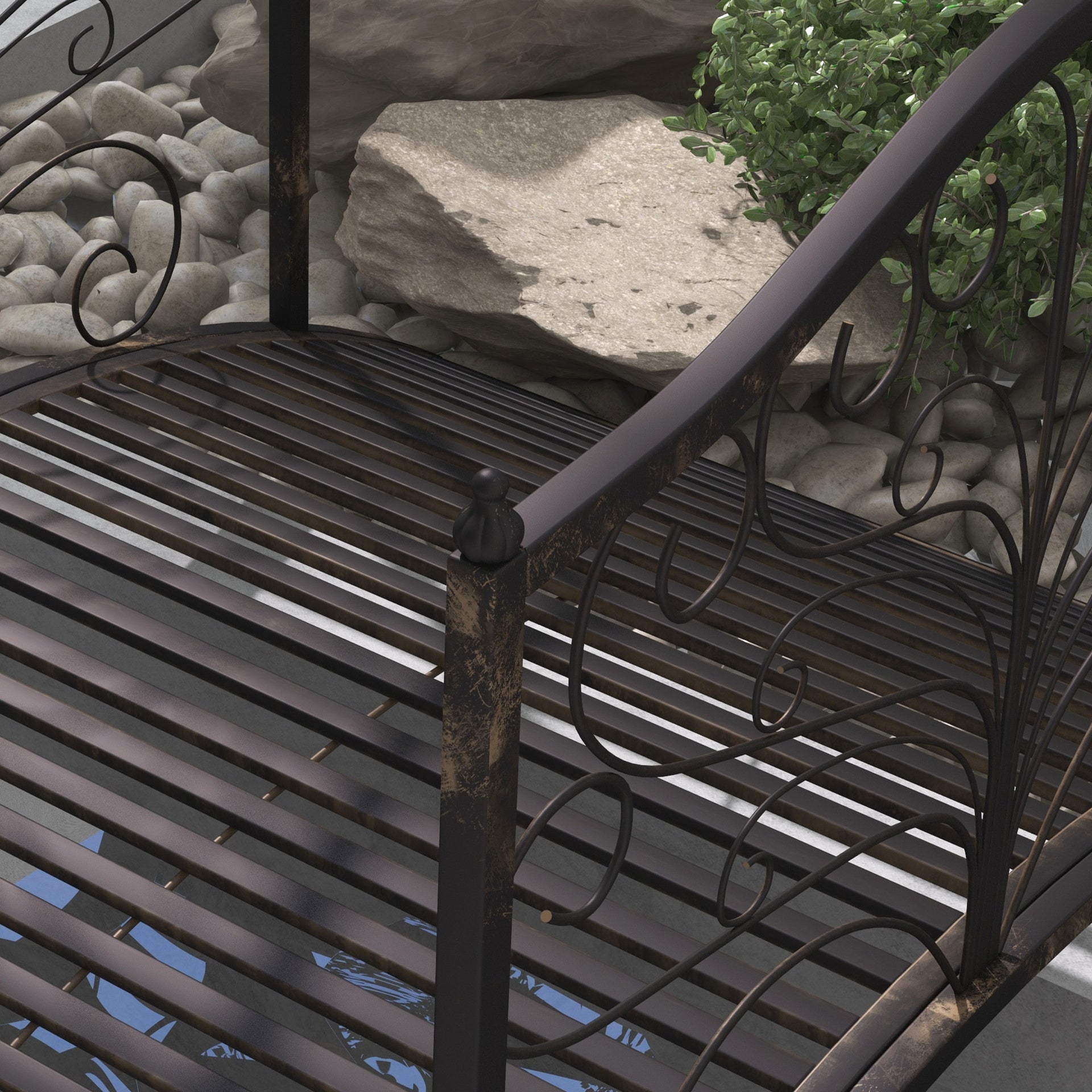 Outsunny 4’ Metal Arch Backyard Garden Bridge with Safety Siderails, Delicate Scrollwork, & Easy Assembly, Black Bronze