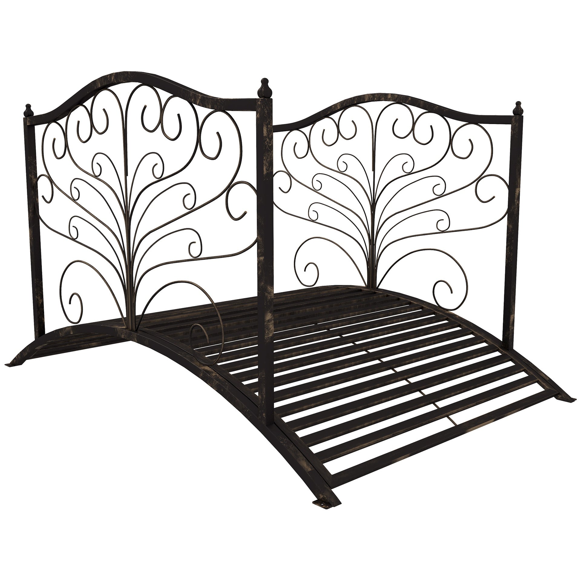 Outsunny 4’ Metal Arch Backyard Garden Bridge with Safety Siderails, Delicate Scrollwork, & Easy Assembly, Black Bronze