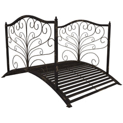 Outsunny 4’ Metal Arch Backyard Garden Bridge with Safety Siderails, Delicate Scrollwork, & Easy Assembly, Black Bronze