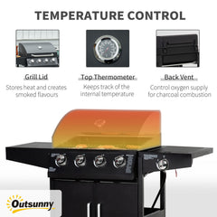 Outsunny 52" Barbecue Grill with Wheels 4+1 Burner Liquid Propane Gas Grill Outdoor Cabinet Style BBQ Trolley w/ Side Burner, Warming Rack