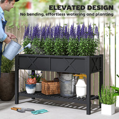 Outsunny Raised Garden Bed, 47 x 22 x 31.5 in. Elevated Wood Planter Box with Storage Shelf, Drainage Holes, and Liner, Black