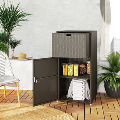 Outsunny Outdoor Towel Rack for Pool w/ Drawer & Cabinet, Dark Brown