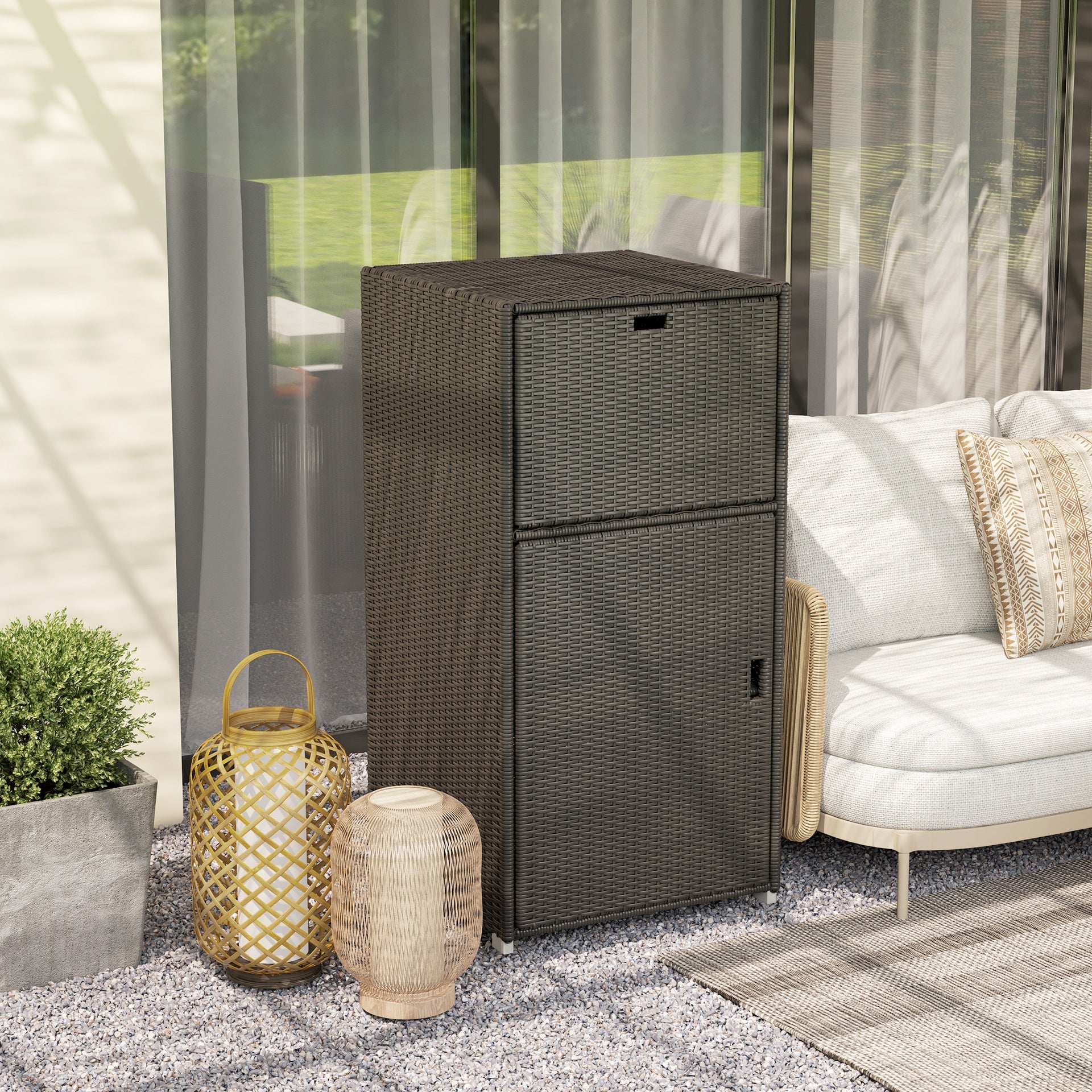 Outsunny Outdoor Towel Rack for Pool w/ Drawer & Cabinet, Dark Brown