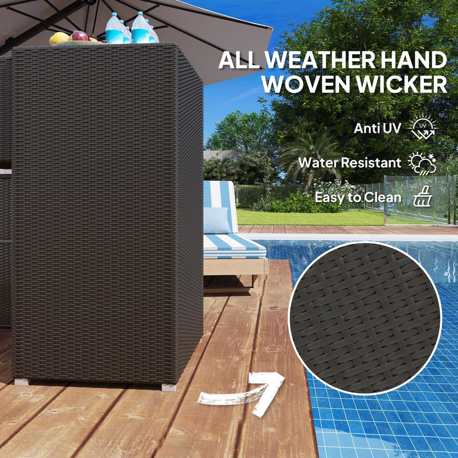 Outsunny Outdoor Towel Rack for Pool w/ Drawer & Cabinet, Dark Brown