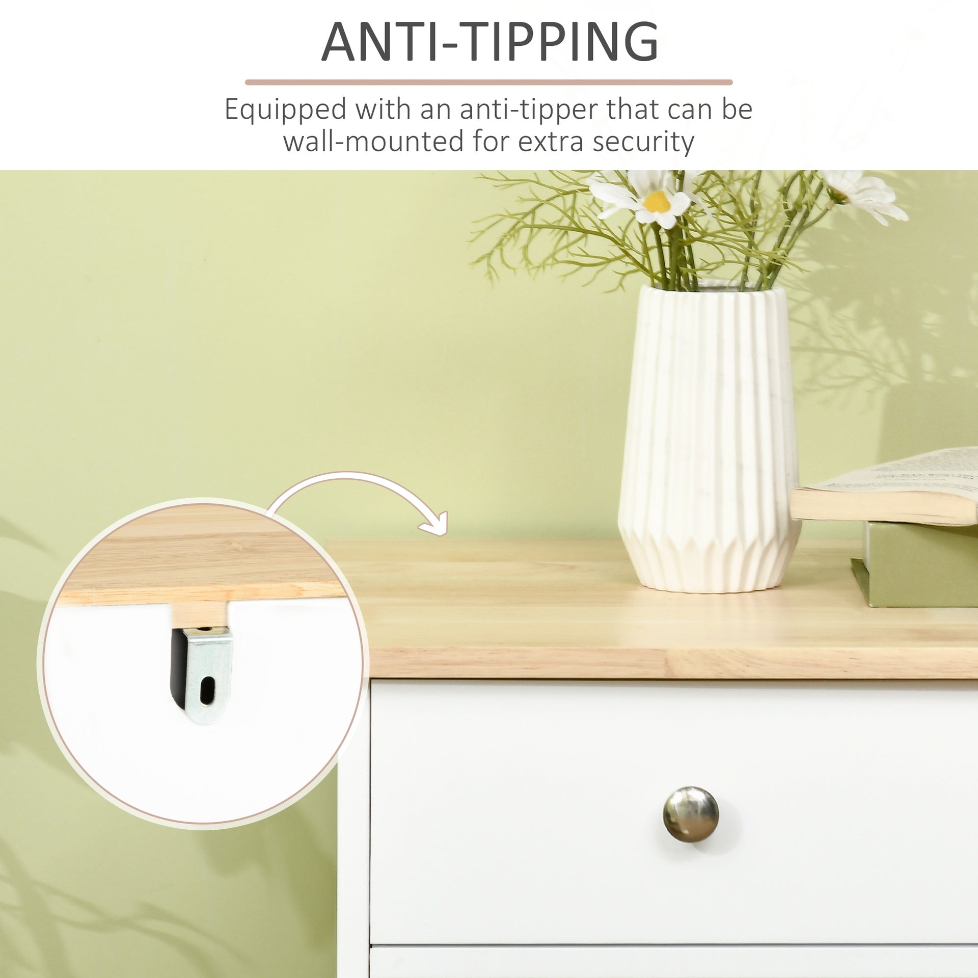 HOMCOM Modern Sideboard with Rubberwood Top, Buffet Cabinet with Storage Cabinets, Drawers and Adjustable Shelves, White